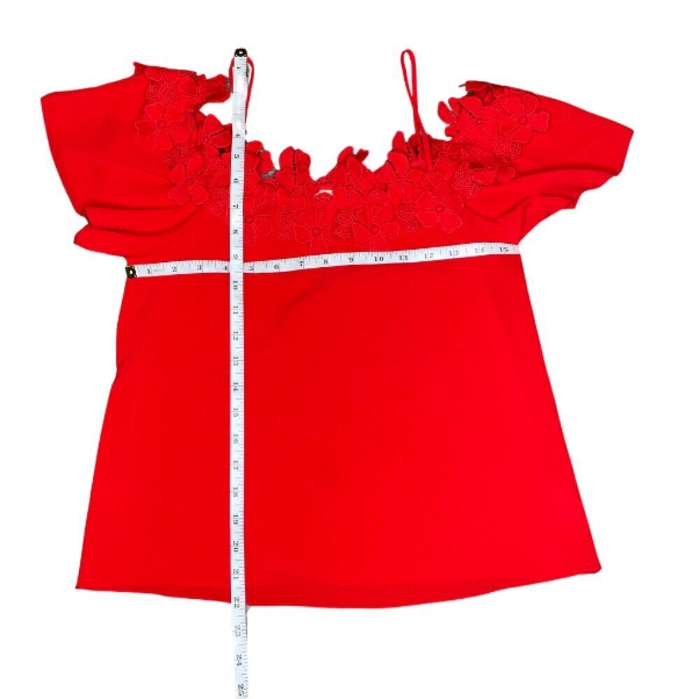 AWESOME USA Red Coquette Floral Lace Cold Shoulder Flutter Sleeve Top S - Picture 5 of 8